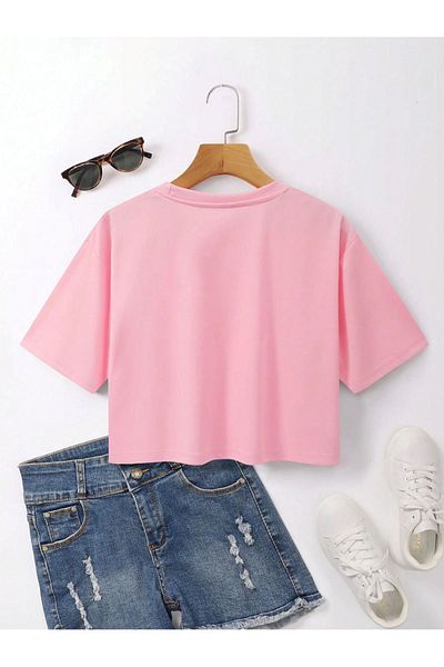 VBSVİBES Paris City of Love Printed Women's Crop Pink T-Shirt