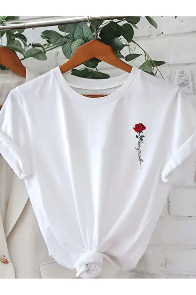 l'eivor Λευκό γυναικείο βαμβακερό μπλουζάκι με στάμπα Love Yourself