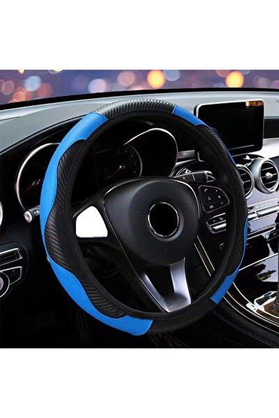 Choice غطاء عجلة قيادة السيارة قطعة واحدة باللون الأزرق، جلد بولي يوريثان قاب...