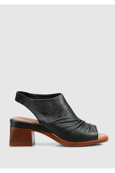 Provoq Black Leather Women's Heeled Sandals
