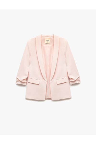 Koton Κρεπ υφασμάτινο σάλι γιακά με τσέπη ντραπέ 3/4 μανίκια μακρύ σακάκι