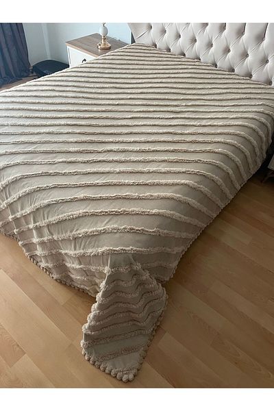Zeren Home Cotton Bedspread, Pompom A(Port) Detail Double 240X260 cm