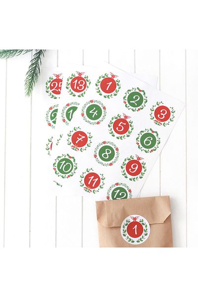 Sticksy New Year's Advent Calendar Sticker Set, 4.2 Cm 3 Sheets