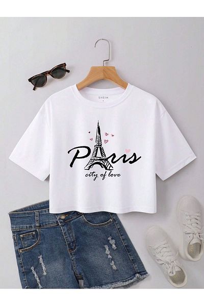 VBSVİBES Paris City of Love Printed Women's Crop White T-Shirt