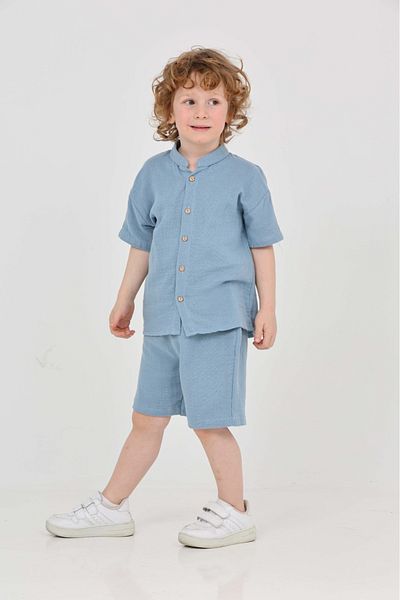 ninita kids Muslin Judge Collar Short Sleeve Shorts Suit