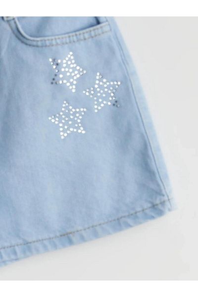 LC Waikiki LCW Kids Blue Elastic în talie Stoned Pantaloni scurți din blugi pentru fete