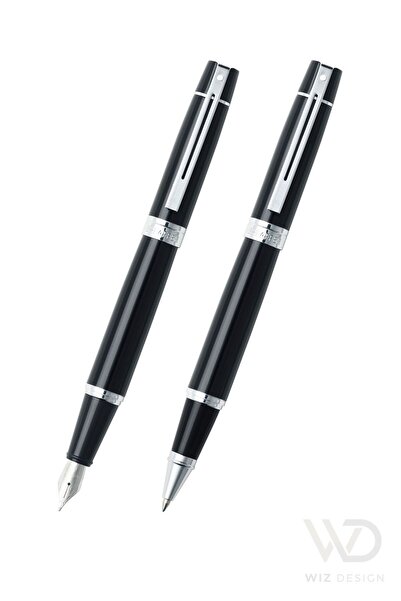 Sheaffer Wizdesign 300 Series Fountain Pen Roller Pen Glossy Black Chrome Set with Special Gift Box
