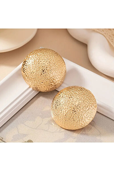 HDCreativeDesign 1 Pair Vintage Style Gold Textured Geometric Round Nails Guaranteed Stainless Steel Earrings