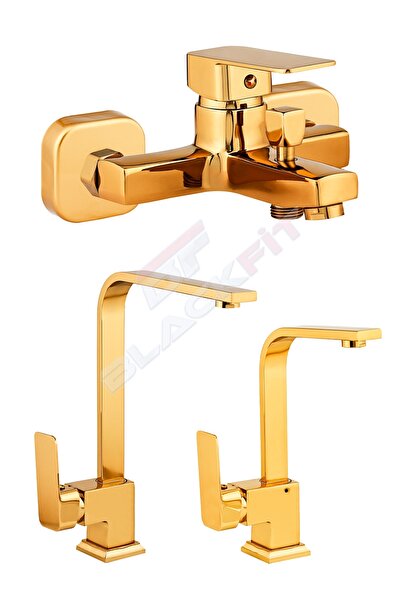 BF BLACKFİT Gold Kare Mutfak Lavabo Banyo Duş Bataryası Seti Eviye Çeşmesi