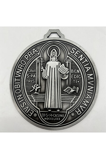 Choice ميدالية صليب القديس بنديكت كبيرة جدًا مطلية بالفضة مقاس 5 بوصات بلمسة ...