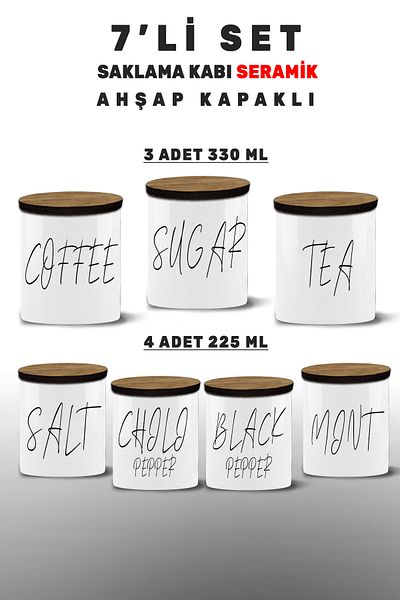 yeditepe hayat 7 Pcs Storage Cabin Kit: Salt, Pepper, Paprika, Tea, Sugar, Coffee, Mint