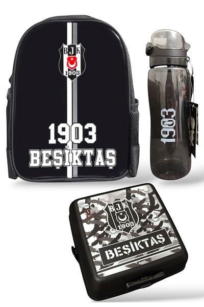 Beşiktaş Licensed 1903 Kindergarten Bag, 500ml Water Bottle and Nutrition Container, 3-Piece School Set with Logo