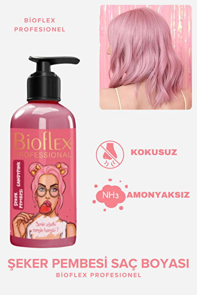 Bioflex Natural Hair Color Geçici-renkli Amonyaksız Şeker Pembe Renkli Saç Bo...