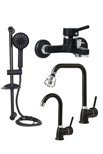 BF BLACKFİT Siyah Duş Seti Pervaneli Duş Başlığı Duş Çeşmesi Lavabo Mutfak Ba...