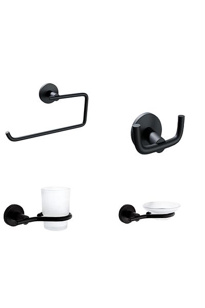 Zethome Nero Black 4 Piece Stainless Wall Mounted Solo Paper Towel Holder-Hanger-Soap Dispenser-Toothbrush Holder Set