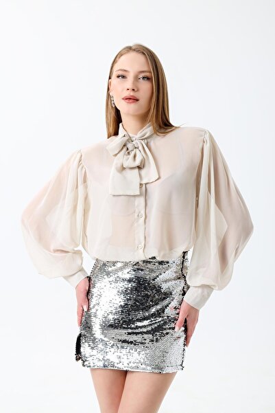 Dilek Aydın Atelier Yakası Bağlama Detaylı Şifon Gömlek