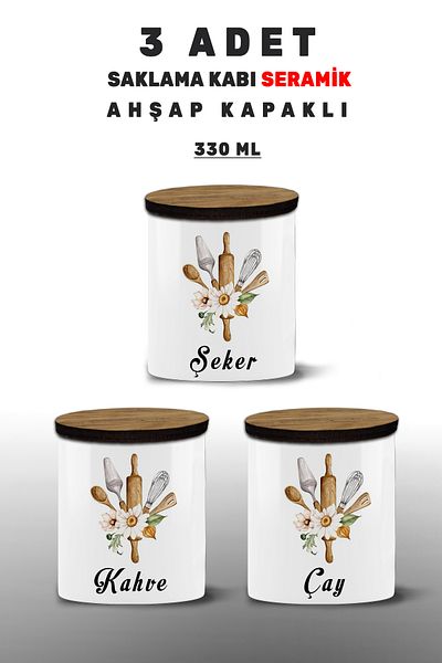 yeditepe hayat Set of 3 - Tea Candy Coffee Storage Container - Spice Jar Set - 3 Storage Containers - 3Lümodel8