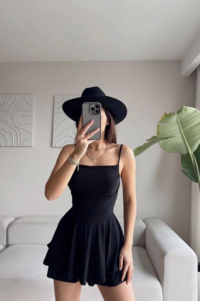 MOZENA Suspender Skirt Mini Dress with Shorts