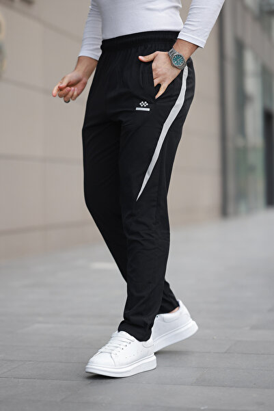 TOMMY LIFE Erkek Yandan Şeritli Baskılı Alt Eşofman 82167 Siyah