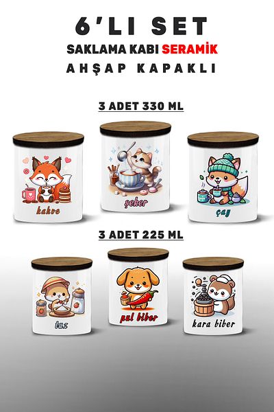yeditepe hayat Salt - Pepper - Flaked Pepper - Tea - Sugar - Coffee - Spice Set - 6 Storage Containers - 6Mdl8