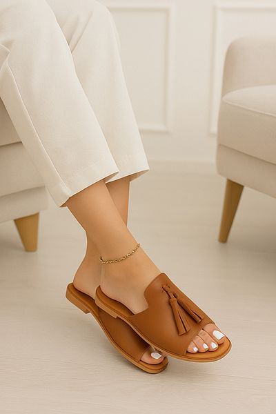 Lurji Women's Tassel Detailed Daily Summer Comfortable Slippers