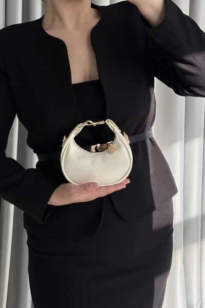 LEONAS Geantă de mână și de umăr pentru femei de mărime mini cu detaliu accesoriu Miusa Cream