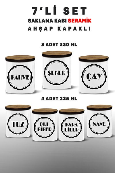 yeditepe hayat 7 Pieces Salt-Pepper-Tea and English Sugar, Kuah and Mint Spring Tackle Storage Container
