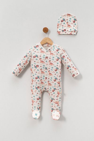 babynup Organic Mini Pink Dino Hat Sleeping Bag 2 Pieces for Baby Girls and Boys for 0-3 Months