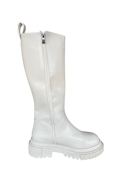 Liger Жіночі черевики з блискавкою, товстою підошвою та високою халявою, бежеві