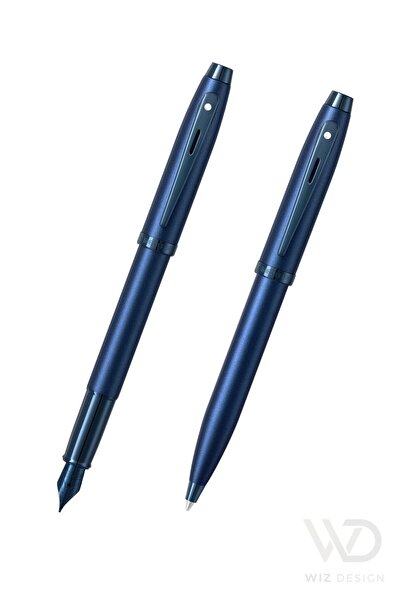 Sheaffer مجموعة أقلام حبر جاف من سلسلة 100 باللون الأزرق الساتان مع صندوق هدايا خاص