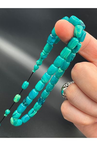 BCF Koleksiyon Turquoise Veined Clamping Amber Prayer Beads 33 Pieces Capsule Cut 8X11 mm Sk 260230 . 190425