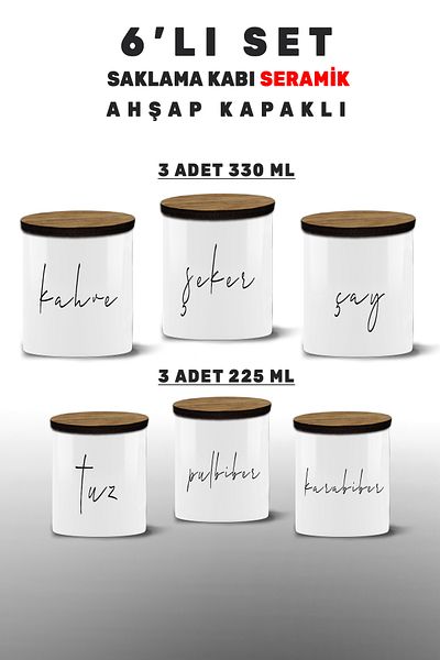 yeditepe hayat Salt - Pepper - Flaked Pepper - Tea - Sugar - Coffee - Spice Set - 6 Storage Containers - 6Mdl11