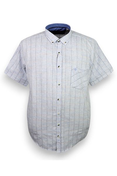 tambattal Large Size Short Sleeve Poplin Linen Shirt Plaid Suitable for 120Kg-165Kg