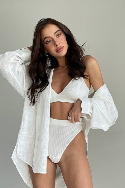 LUMİART Women's White High Waist Unpadded Slip Suit