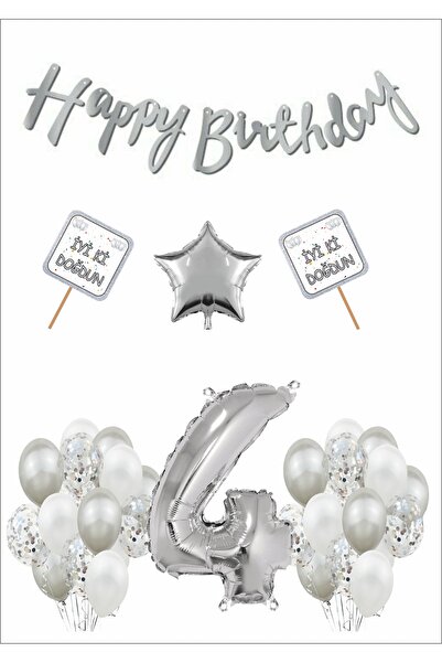 Doğumgünü Marketim 4 Yaş Doğumgünü Parti Konsepti Gümüş