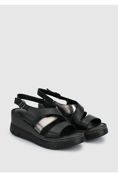 Eclipse Black Leather Women's Heeled Sandals