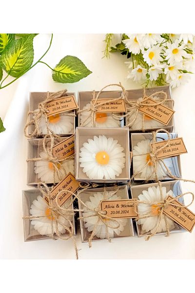ERSE HOME 20 Pieces of Daisy Candle in Kraft Box, Wedding, Engagement, Promise, Henna, Birthday