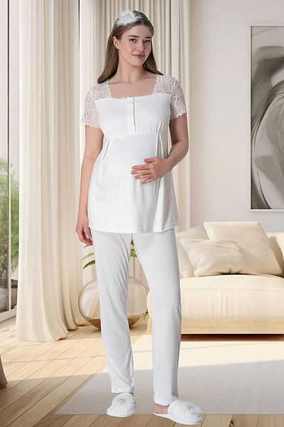 Mecit Pijama Mecit 6010 Ecru Lace Maternity Maternity Pajama Set