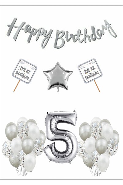 Doğumgünü Marketim 5 Yaş Doğumgünü Parti Konsepti Gümüş
