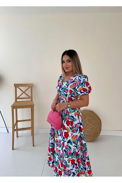SEDA FİDAN Baby Collar Midi Floral Poplin Dress Ecru