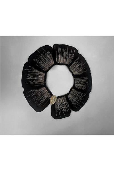 Morecottonmorenaturel Silver Embroidered Black Chiffon Accessory Collar