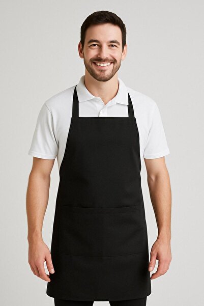 GTB BUTİK Siyah Leke Tutmaz Gabardin Aşçı Şef Barista Mutfak Önlüğü Unisex Ce...