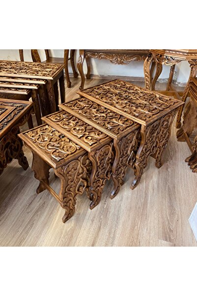 woodage Sanatla Bütünleşen Zigon Sehpa Masif Ceviz, %100 El Oyması