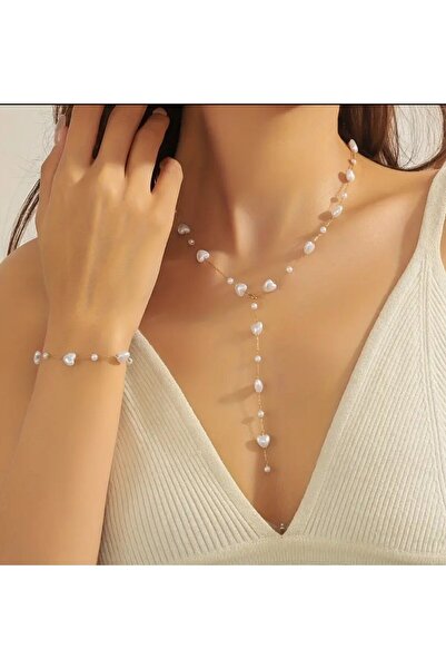 MYSTERY TAKI AKSESUAR KALP İNCİ DEKOLTE KOLYE BİLEKLİK SET