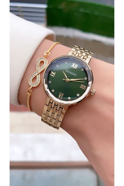 Homies Gold Colored Women's Wristwatch and Bracelet Gift