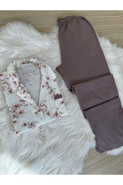 Pijamacs Plus Size Mink Floral Print Shirt Collar Knitted Short Sleeve Pajamas Set