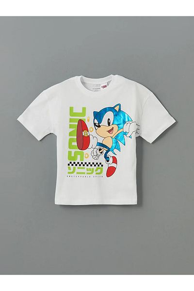LC Waikiki Lcw Kids White Sonic Printed Boys T-Shirt and Shorts 2-Piece