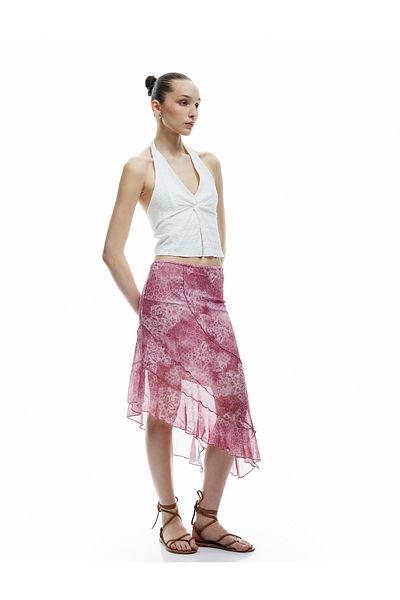 Koton Asymmetrical Layered Slim Fit Tulle Midi Skirt