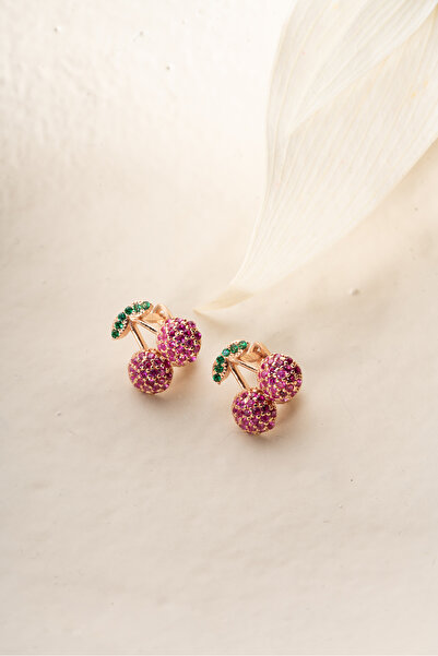 Silvano Jewelry 925 Ayar Gümüş Taşlı Kiraz Çocuk Küpe