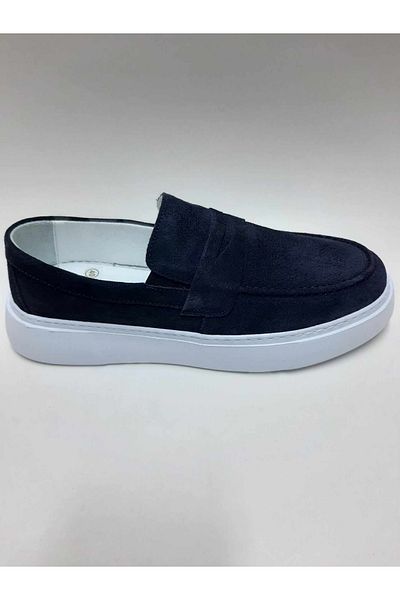 OVATTO Genuine Leather Suede Navy Blue Loafer Casual Laceless Light White Sole Summer Men's Shoes